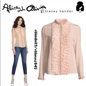 Alice + Olivia “Arminda” pink pearl blouse XS